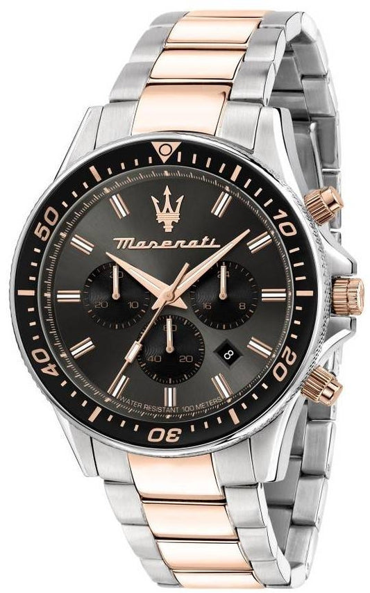 Maserati Sfida Chronograph Two Tone Rostless Steel Black Dial Quartz R8873640002 100M herrklocka