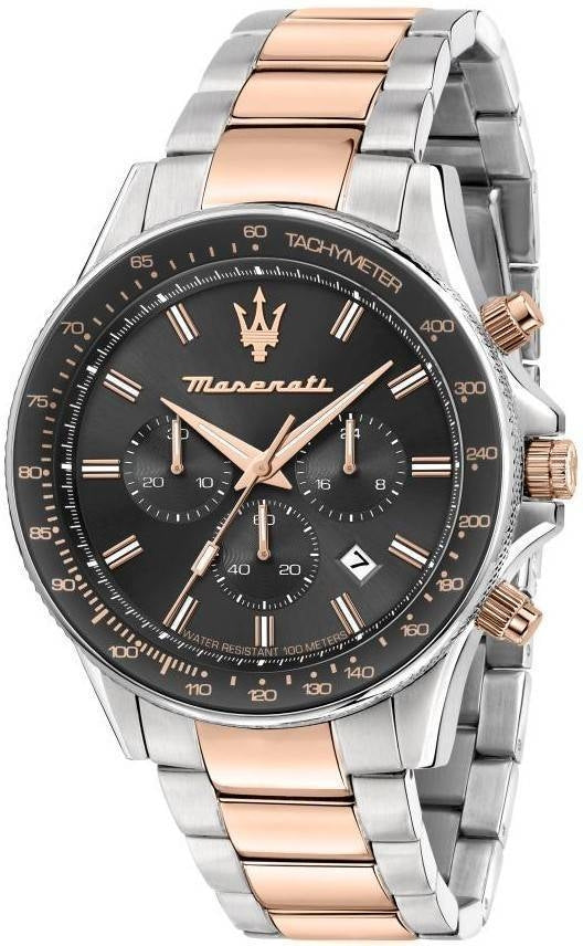 Maserati Stile Chronograph Two Tone Rostless Steel Black Dial Quartz R8873640021 100M herrklocka