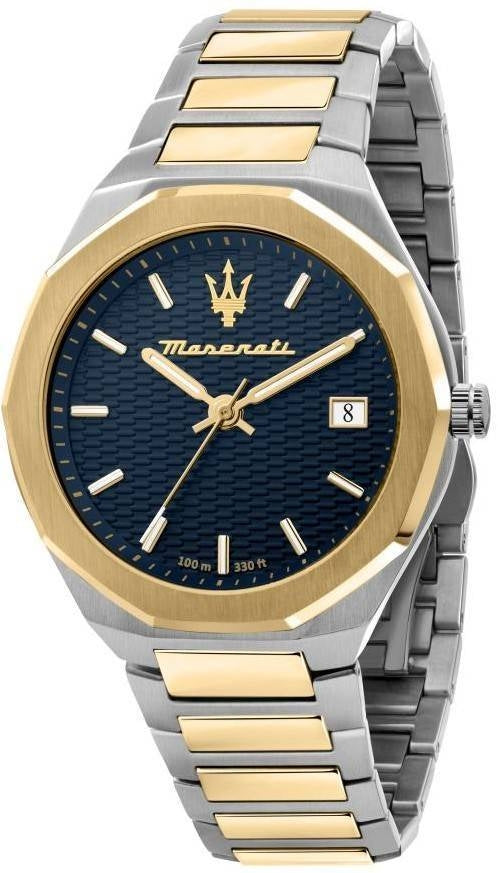 Maserati Stile Two Tone Stainless Steel Blue Dial Quartz R8853142007 100M herrklocka