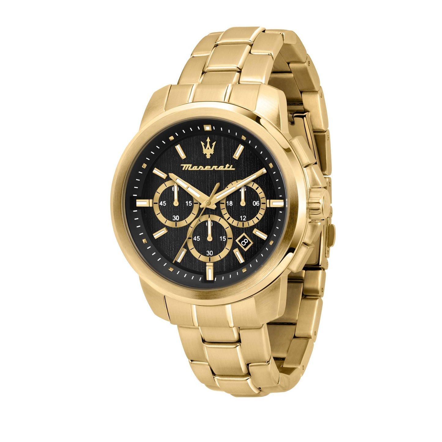 Maserati Successo Chronograph Gold Tone Rostfritt Stål Svart Urtavla Quartz R8873621013 Herrklocka