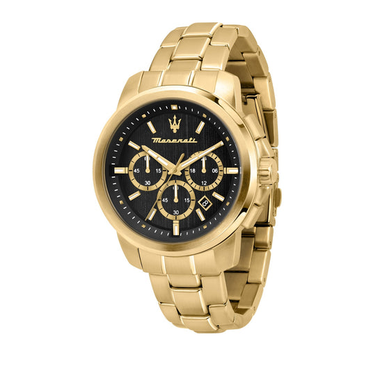 Maserati Successo Chronograph Gold Tone Rostfritt Stål Svart Urtavla Quartz R8873621013 Herrklocka