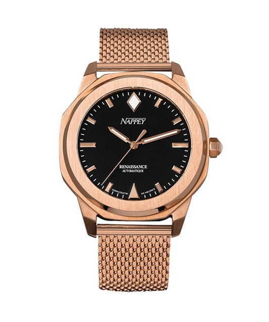 Nappey Renaissance Rose Gold And Black Milanese Automatisk NY41-BD1M-6B9A 200M unisexklocka