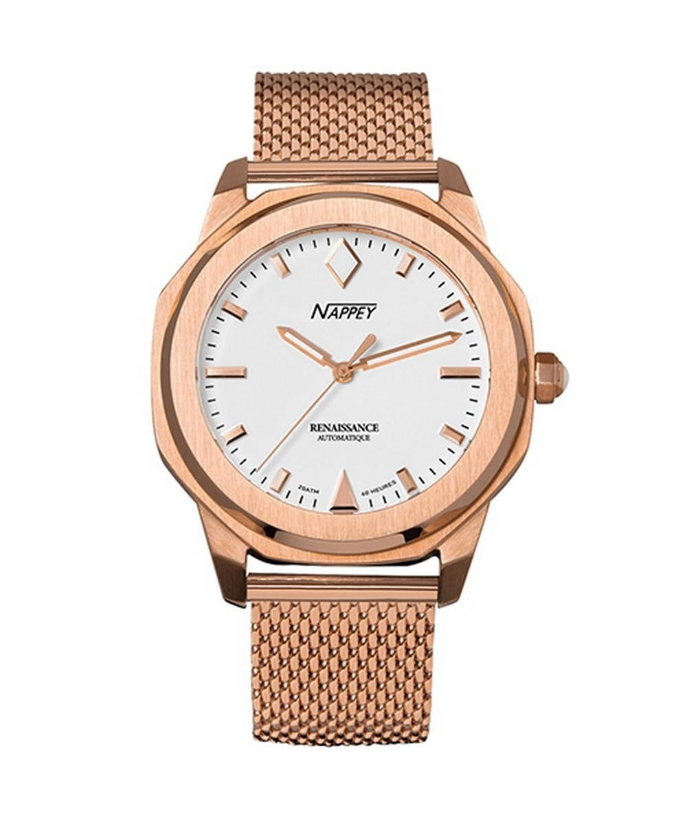 Nappey Renaissance Rose Gold And White Milanese Automatisk NY41-BD2M-6B9A 200M unisexklocka