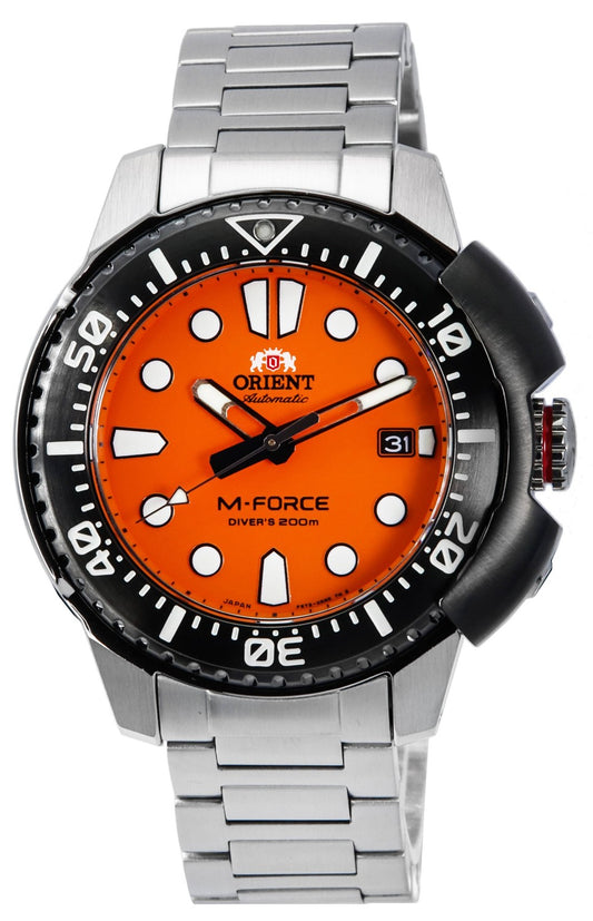 Orient M-Force AC0L Sport Rostfritt stål Orange Urtavla Automatisk dykare RA-AC0L08Y00B 200M herrklocka