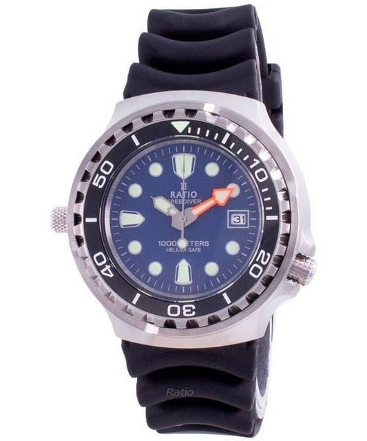 Ratio 2nd Generation Free Diver Helium-Safe Quartz 1038EF102V-BLU-V02 1000M herrklocka
