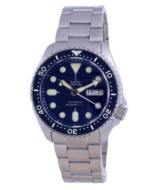 Ratio FreeDiver Blue Dial Safir Crystal Rostfritt stål Automatisk RTA102 200M herrklocka
