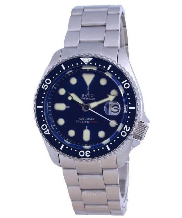 Ratio FreeDiver Blue Dial Safir Crystal Rostfritt stål Automatisk RTB202 200M herrklocka
