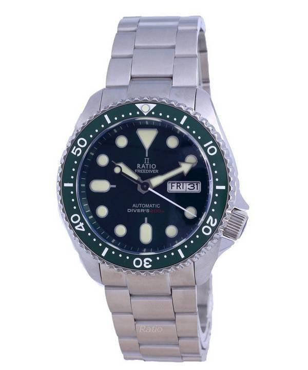Ratio FreeDiver Green Dial Safir Crystal Rostfritt stål Automatisk RTA105 200M herrklocka