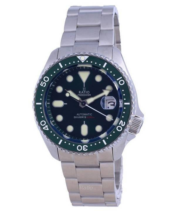 Ratio FreeDiver Green Dial Safir Crystal Rostfritt stål Automatisk RTB205 200M herrklocka