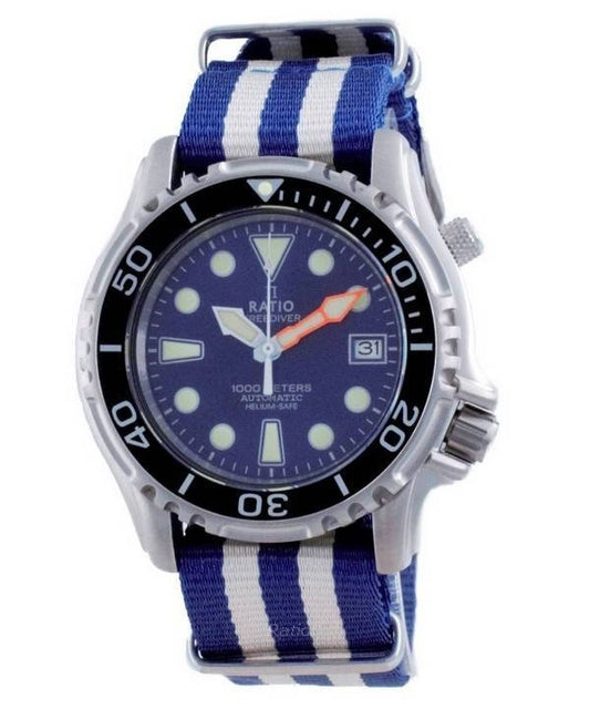 Ratio Free Diver Helium Safe Nylon Automatic Diver's 1066KE20-33VA-BLU-var-NATO2 1000M herrklocka