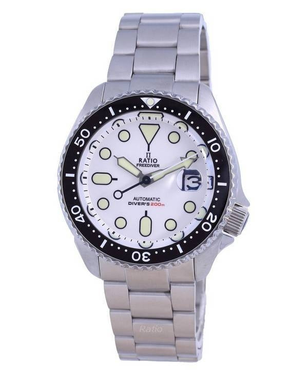 Ratio FreeDiver White Dial Safir Crystal Rostfritt stål Automatisk RTB209 200M herrklocka