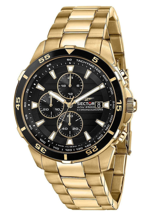 Sector ADV2500 Chronograph Gold Tone Rostfritt Stål Svart Urtavla Quartz R3273643008 100M herrklocka