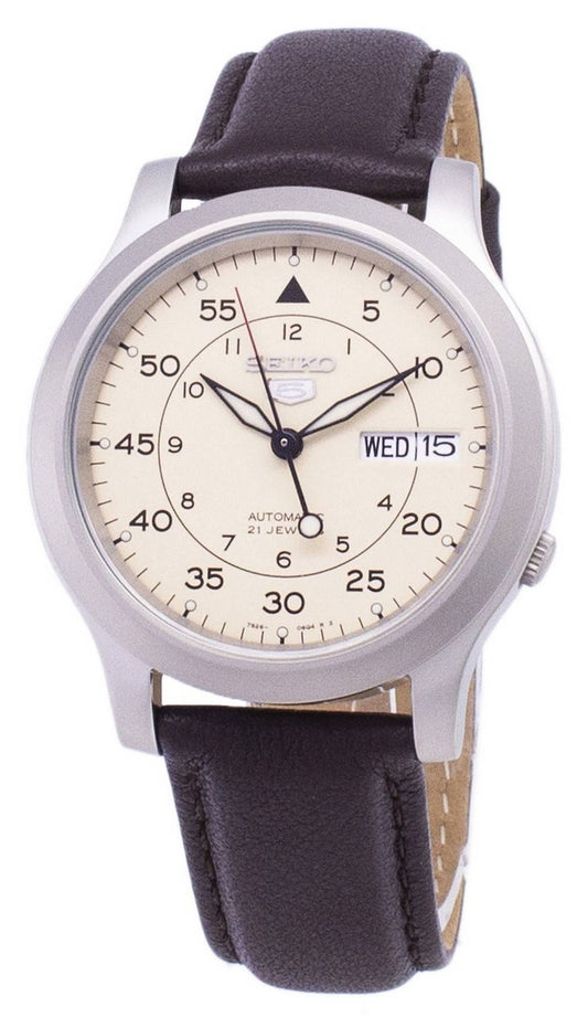Seiko 5 Military SNK803K2-var-SS4 Automatisk brunt läderarmband herrklocka