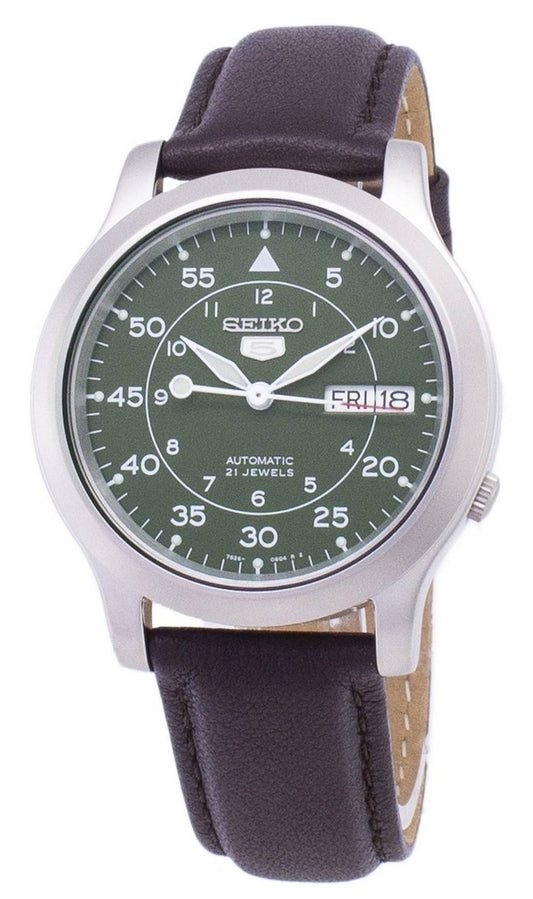 Seiko 5 Military SNK805K2-var-SS4 Automatisk brunt läderarmband herrklocka