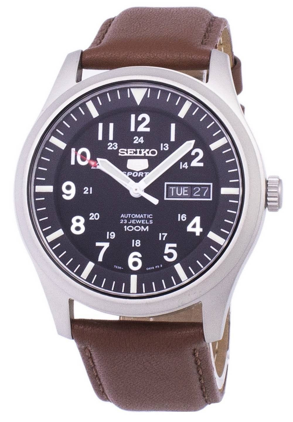 Seiko 5 Sports Automatisk Brunt Läder SNZG15K1-var-LS12 100M herrklocka