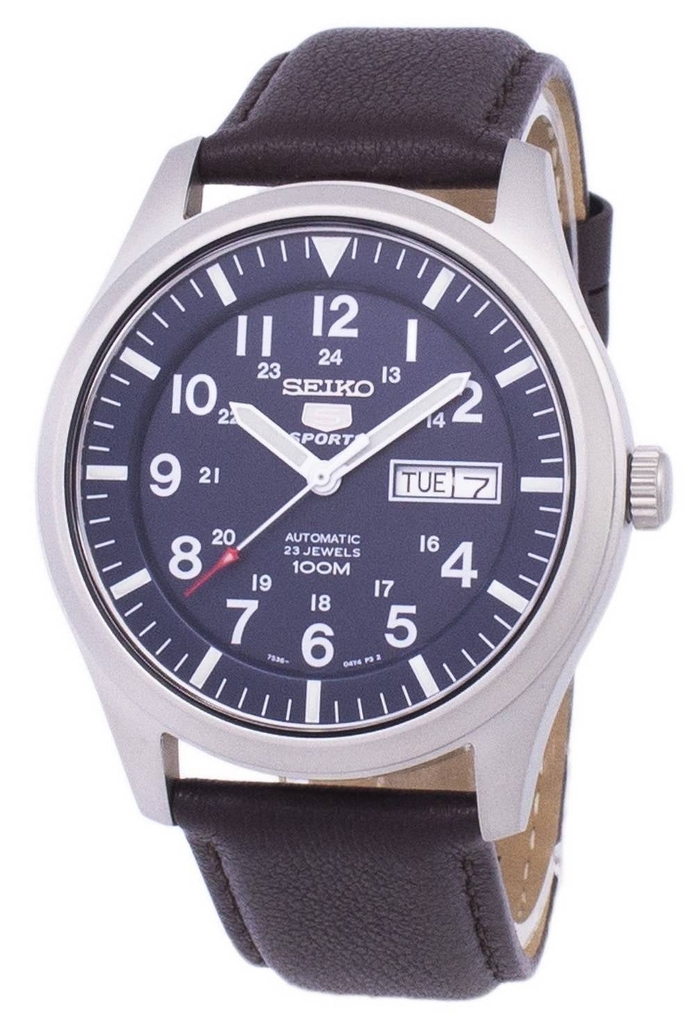 Seiko 5 Sports Automatisk mörkbrunt läder SNZG11K1-var-LS11 100M herrklocka