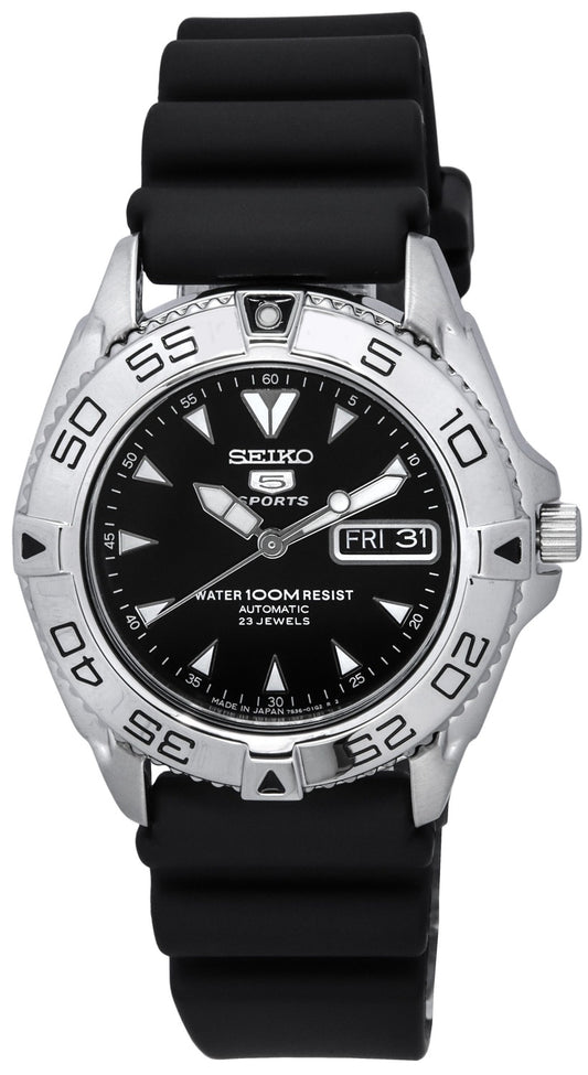 Seiko 5 Sports Gummirem Svart Urtavla Automatisk SNZB33J2 100M herrklocka