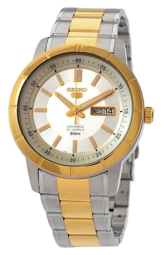 Seiko 5 Tvåfärgad rostfritt stål Silver Urtavla 21 Juveler Automatisk SNKN58K1 herrklocka