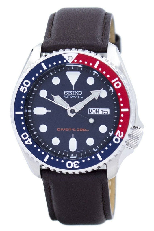 Seiko Automatic Diver's Dark Blue Dial Brunt läder SKX009K1-var-LS11 200M herrklocka