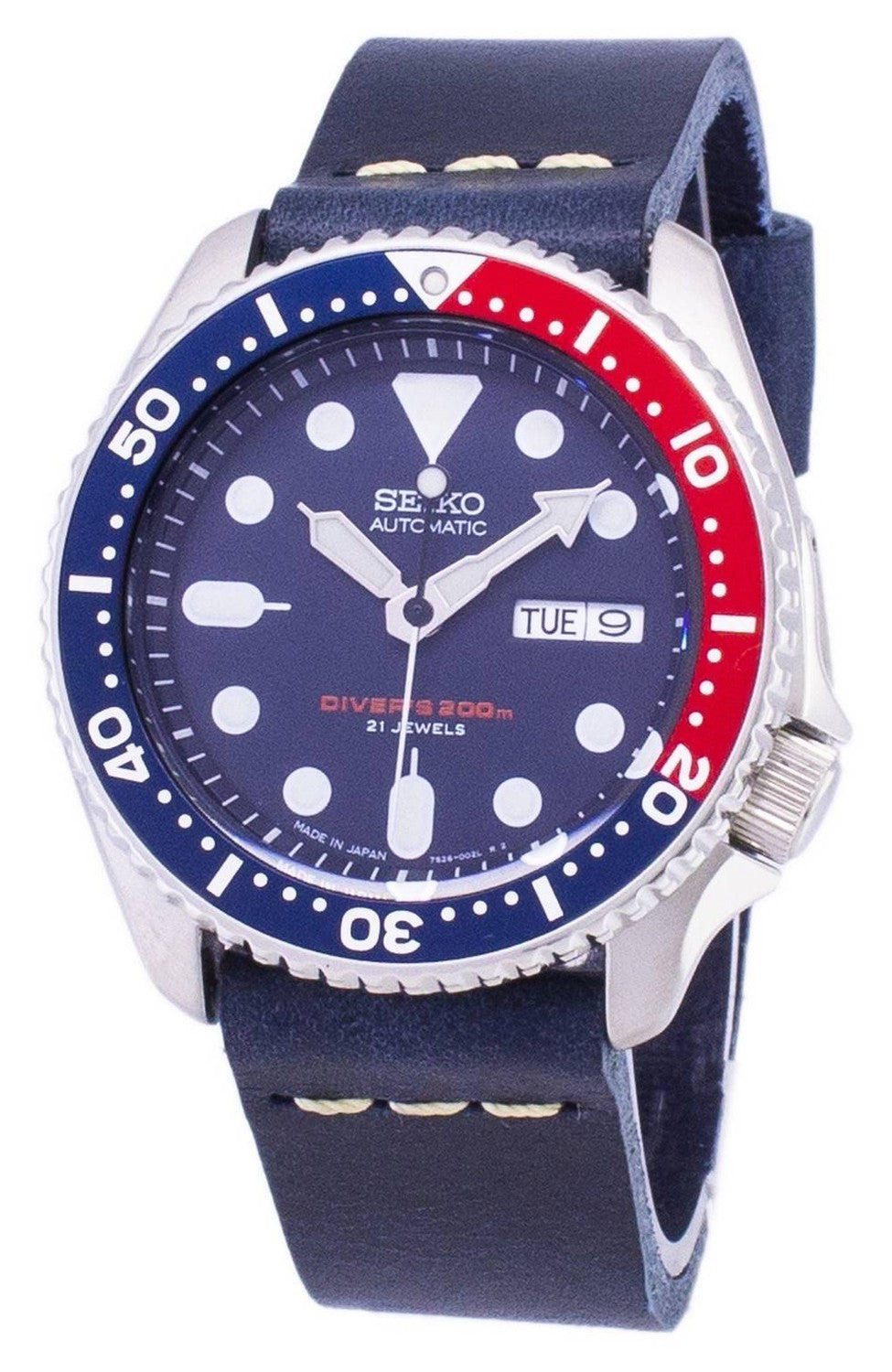Seiko Automatic SKX009J1-var-LS15 Diver's 200M mörkblå läderrem herrklocka