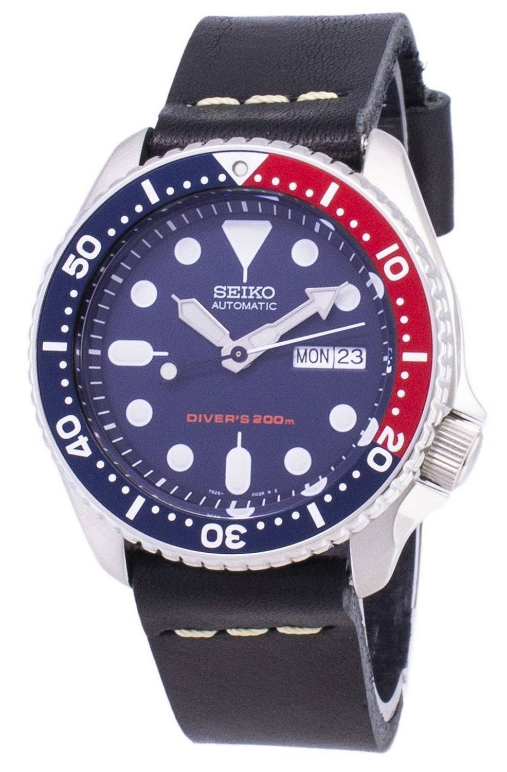 Seiko Automatic SKX009K1-var-LS14 Diver's 200M svart läderrem herrklocka
