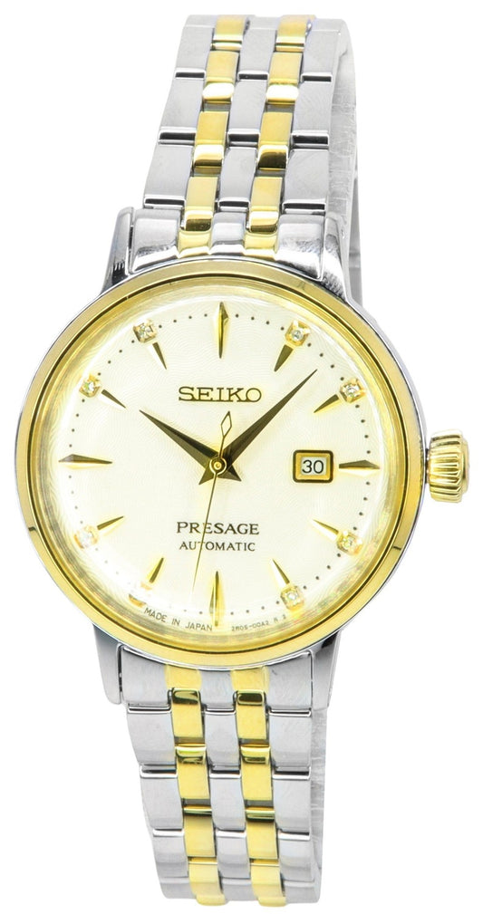 Seiko Presage Cocktail Time White Lady Diamond Accenter Guld Urtavla Automatisk SRE010J1 Damklocka