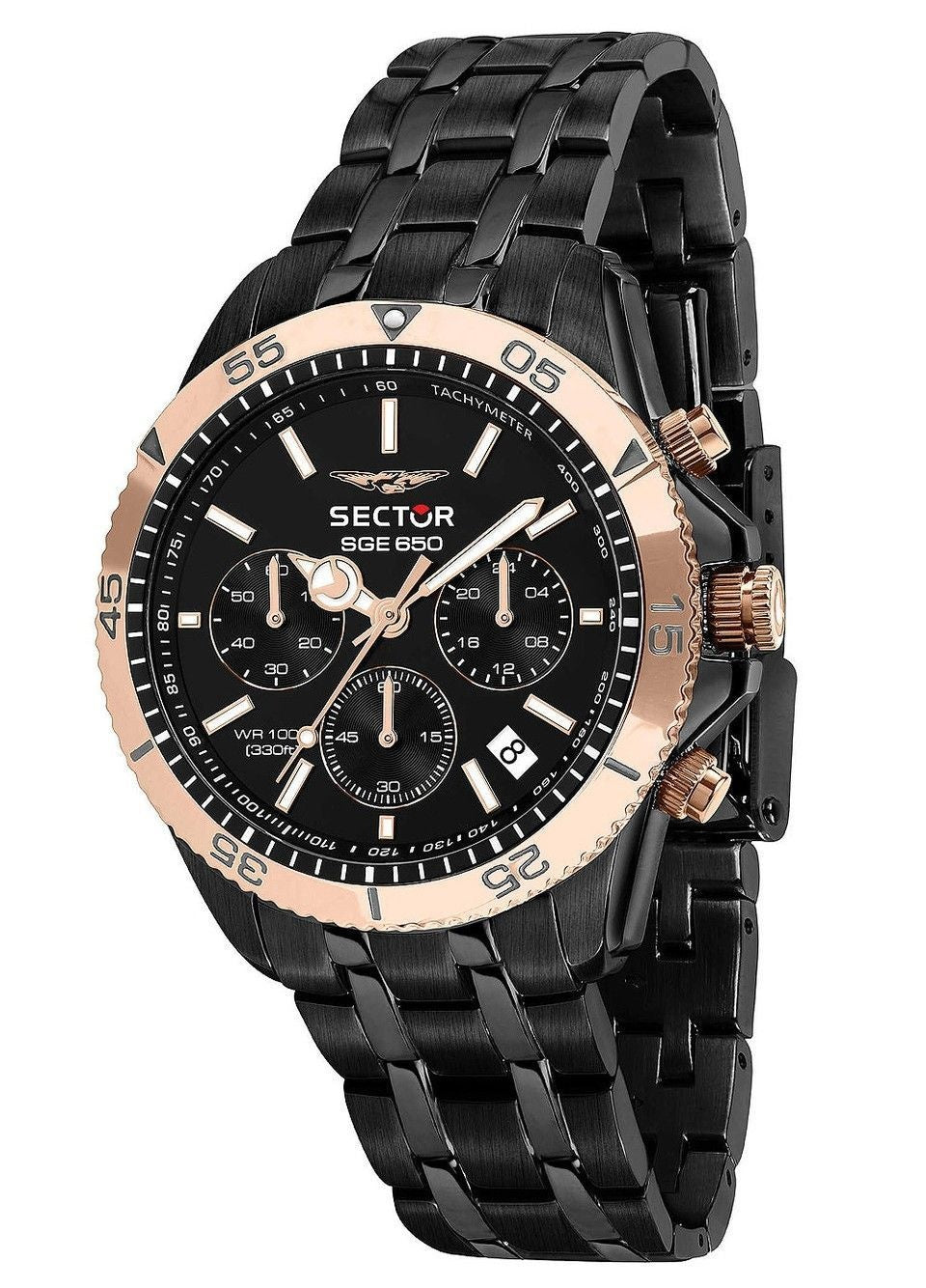 Sektor SGE 650 kronograf rostfritt stål svart urtavla Quartz R3273962004 100M herrklocka
