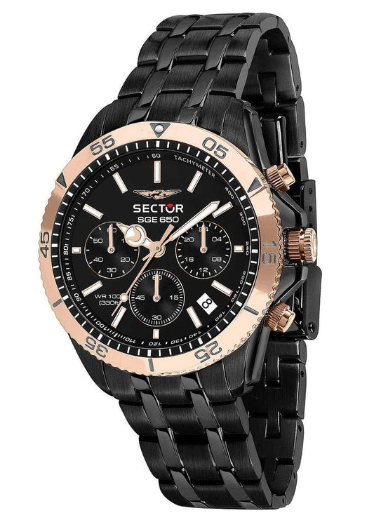 Sektor SGE 650 kronograf rostfritt stål svart urtavla Quartz R3273962004 100M herrklocka