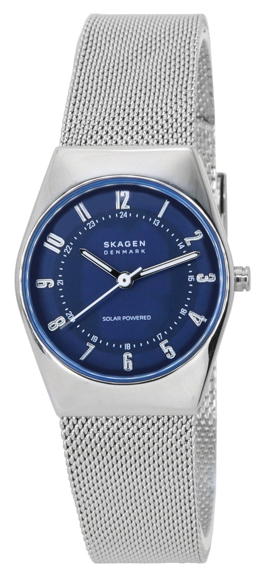 Skagen Grenen Lille Solar Powered Rostfritt stål Mesh Armband Blue Dial SKW3080 Damklocka