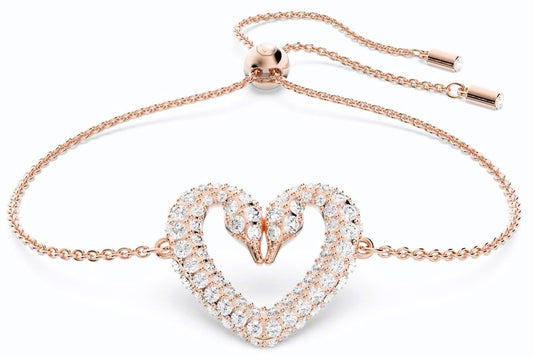Swarovski Una Rose Gold Tone Swan Neck Heart Armband With Clear Crystal 5628658 For Women