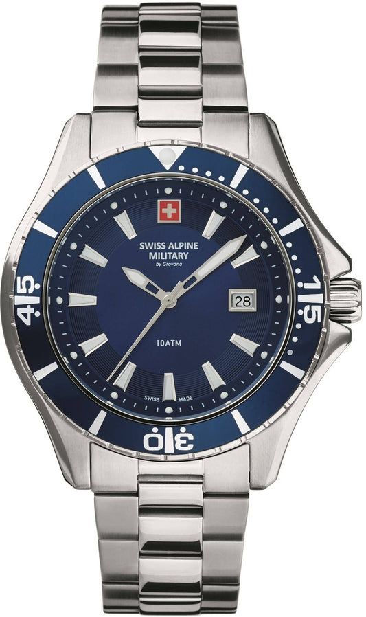 Swiss Alpine Military By Grovana Nautilus Blue Dial Quartz 7040.1135 100M herrklocka