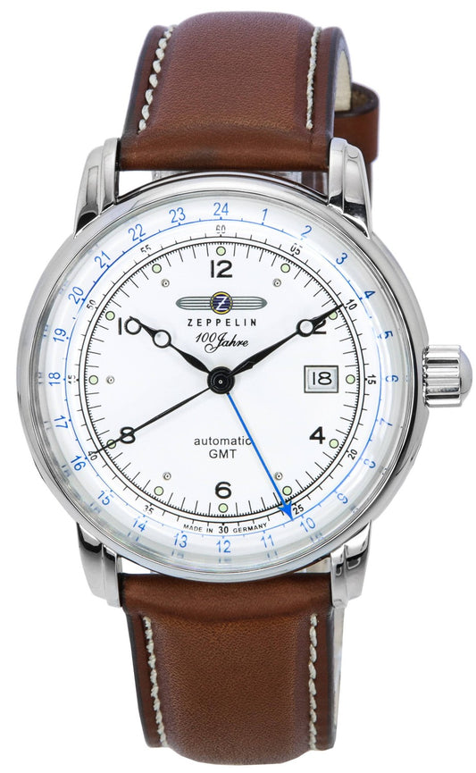 Zeppelin 100 Jahre GMT Läderrem Silver Urtavla Automatisk 86661 Herrklocka
