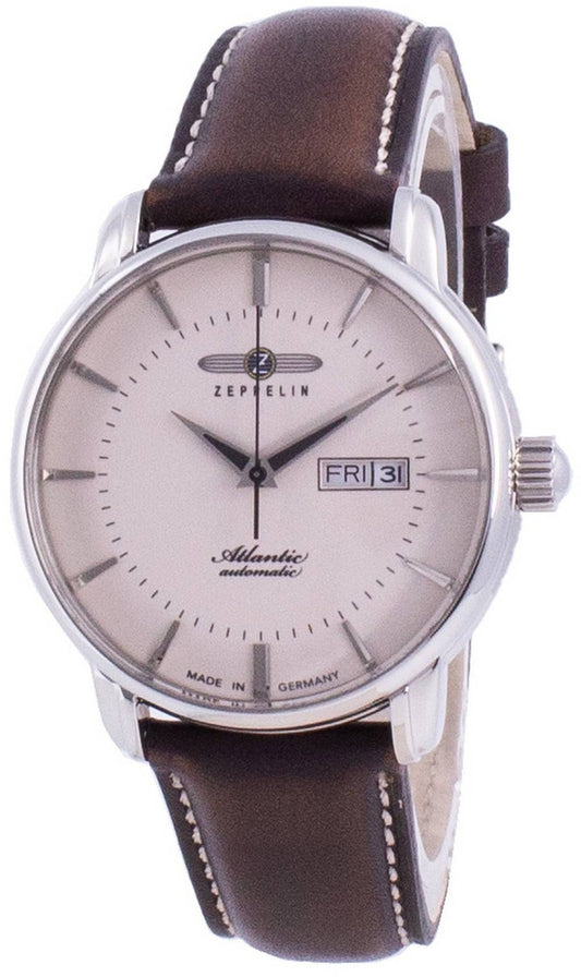 Zeppelin Atlantic Beige Urtavla Läderrem Automatisk 8466-5 84665 Herrklocka