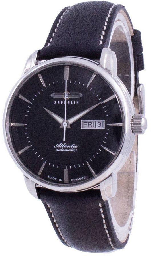 Zeppelin Atlantic Black Dial Läderrem Automatisk 8466-2 84662 Herrklocka
