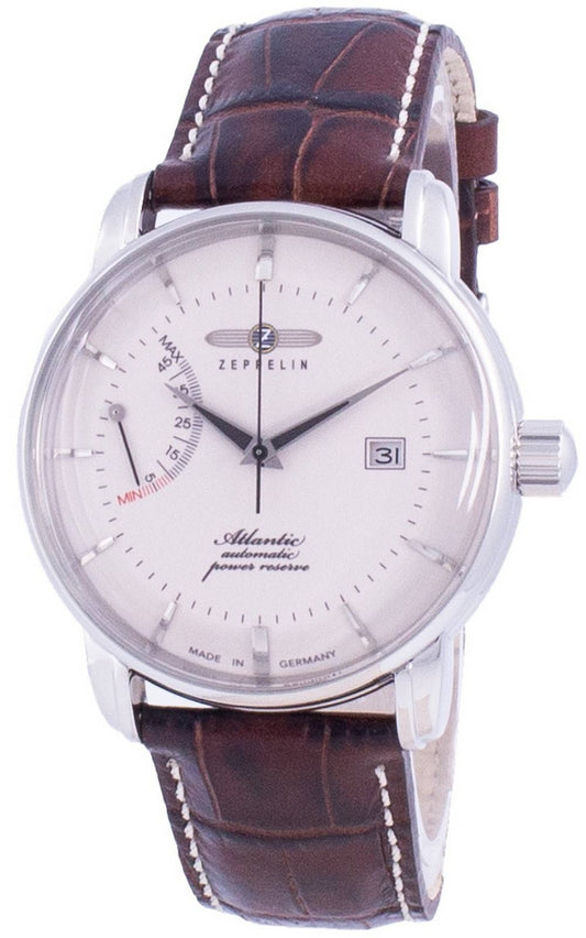 Zeppelin Atlantic White Dial Läderrem Automatisk 8462-5 84625 Herrklocka