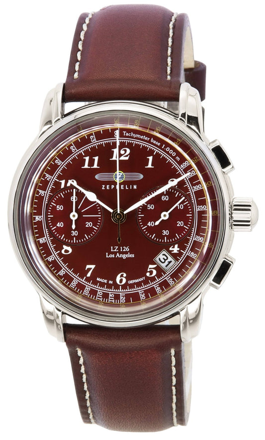 Zeppelin LZ126 Los Angeles Chronograph Burgundy Dial Quartz 76146 Herrklocka