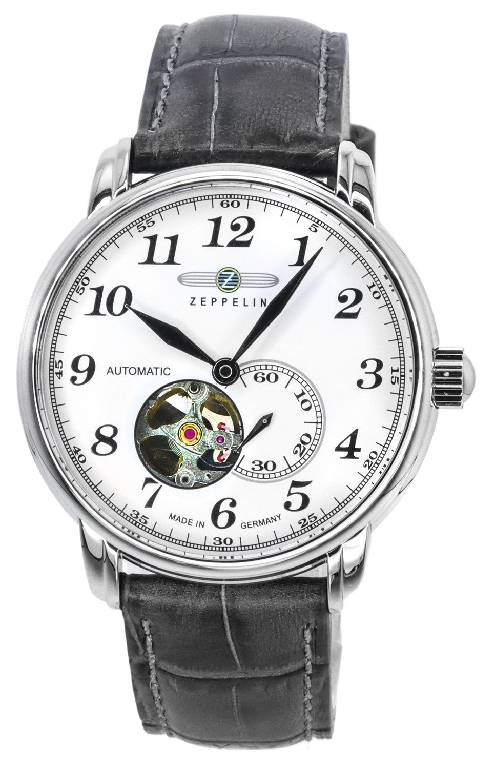 Zeppelin LZ127 Graf Läderarmband Vit Öppen Hjärta Urtavla Automatisk 76661 Herrklocka
