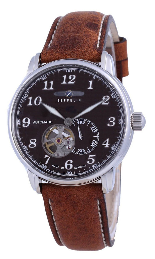 Zeppelin LZ127 Graf Open Heart Läder Automatisk 7666-4 76664 Herrklocka