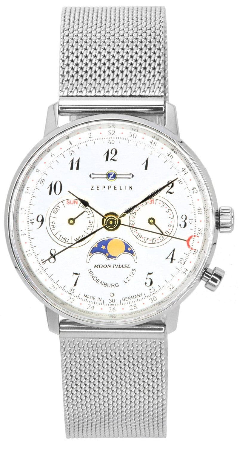 Zeppelin LZ129 Hindenburg Moonphase Silver Urtavla Quartz 7037M1 Damklocka